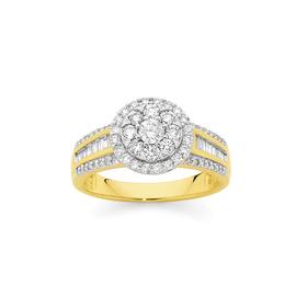 9ct+Gold+Diamond+Halo+Cluster+Ring