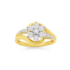 9ct+Gold+Diamond+Flower+Dress+Ring