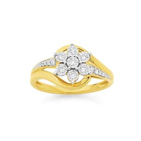 9ct-Gold-Diamond-Flower-Dress-Ring on sale