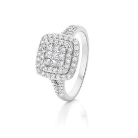 9ct-White-Gold-Cushion-Cluster-Diamond-Ring on sale