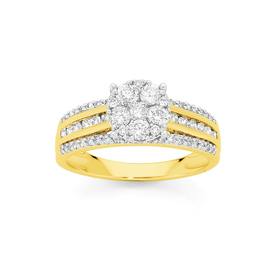 9ct+Gold+Diamond+Cluster+Dress+Ring