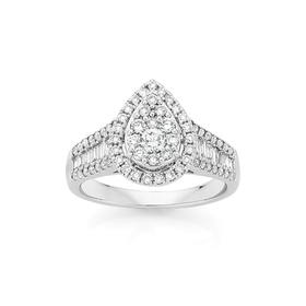 9ct-White-Gold-Diamond-Teardrop-Cluster-Ring on sale