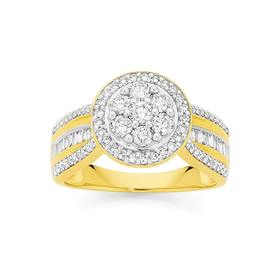 9ct+Gold+Diamond+Cluster+Ring