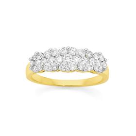 9ct+Gold+Diamond+Multi+Cluster+Ring