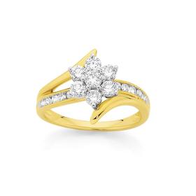 9ct+Two+Tone+Diamond+Cluster+Ring