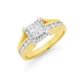 18ct+Gold+Diamond+Princess+Cut+%26amp%3B+Round+Brilliant+Cut+Invisible+Set+Square+Under+Rail+Ring