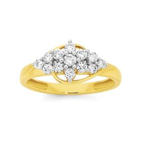 9ct+Gold+Diamond+Cluster+Flower+Ring