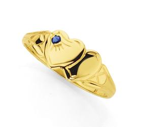 9ct-Gold-Sapphire-Set-Double-Heart-Signet-Ring on sale