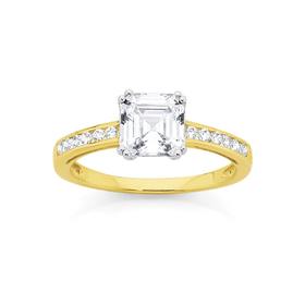 9ct-Gold-CZ-Asscher-Cut-Ring on sale