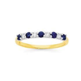 9ct+Gold+Two+Tone+Natural+Sapphire+%26+.15ct+Diamond+Band