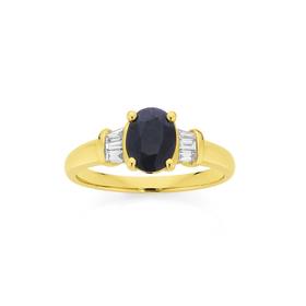 9ct-Gold-Black-Sapphire-Diamond-Ring on sale