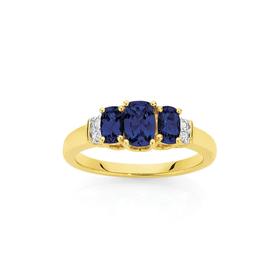 9ct+Gold+Black+Sapphire+%26amp%3B+Diamond+Oval+Trilogy+Ring