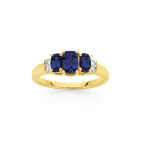 9ct-Gold-Black-Sapphire-Diamond-Oval-Trilogy-Ring on sale