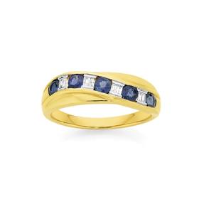 9ct-Gold-Sapphire-Diamond-Crossover-Ring on sale