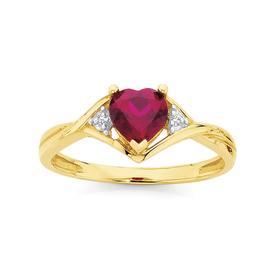 9ct+Gold+Created+Ruby+%26+Diamond+Heart+Ring