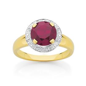 9ct-Gold-Created-Ruby-Diamond-Ring on sale