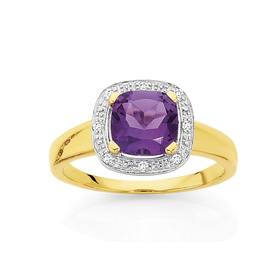 9ct-Gold-Amethyst-Diamond-Framed-Ring on sale