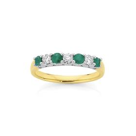 9ct-Gold-Emerald-Diamond-Band on sale