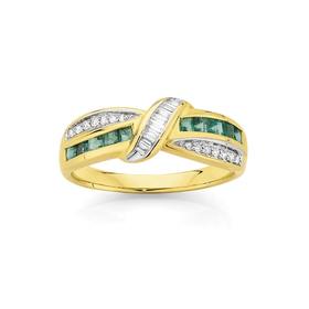 9ct+Gold+Emerald+%26amp%3B+Diamond+Band