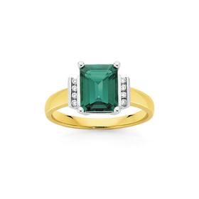9ct-Gold-Two-Tone-Created-Emerald-Diamond-Ring on sale