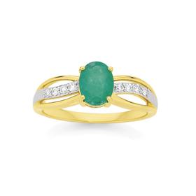 9ct+Gold+Emerald+%26amp%3B+Diamond+Swirl+Ring