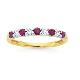 9ct+Gold+Two+Tone+Ruby+%26+.15ct+Diamond+Ring