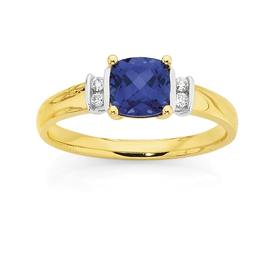 9ct+Gold+Created+Sapphire+%26amp%3B+Diamond+Ring