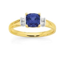 9ct-Gold-Created-Sapphire-Diamond-Ring on sale