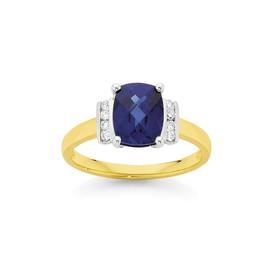 9ct+Gold+Created+Sapphire+%26amp%3B+Diamond+Dress+Ring