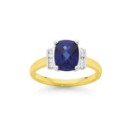 9ct-Gold-Created-Sapphire-Diamond-Dress-Ring on sale