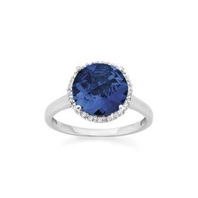 9ct+White+Gold+Created+Sapphire+%26amp%3B+Diamond+Ring