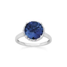 9ct-White-Gold-Created-Sapphire-Diamond-Ring on sale