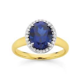 9ct+Gold+Created+Sapphire+%26amp%3B+Diamond+Ring