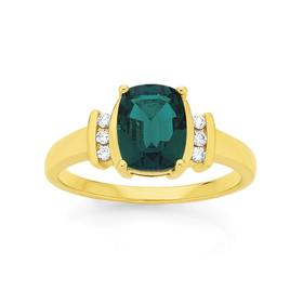 9ct+Gold+Created+Emerald+%26amp%3B+Diamond+Ring