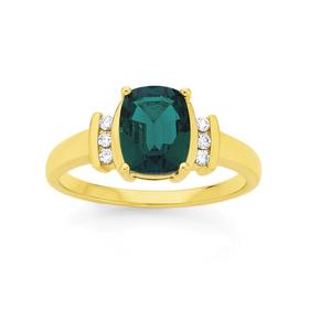 9ct-Gold-Created-Emerald-Diamond-Ring on sale