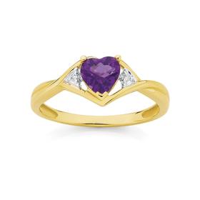 9ct+Gold+Amethyst+%26+Diamond+Ring