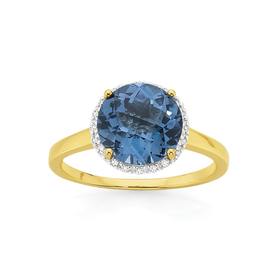 9ct+Gold+London+Blue+Topaz+%26amp%3B+Diamond+Frame+Ring