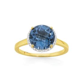 9ct-Gold-London-Blue-Topaz-Diamond-Frame-Ring on sale