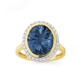 9ct+London+Blue+Topaz+%26amp%3B+Diamond+Framed+Ring