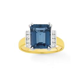 9ct-Gold-London-Blue-Topaz-Diamond-Ring on sale