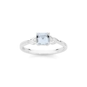 9ct+White+Gold+Aquamarine+%26amp%3B+Diamond+Ring