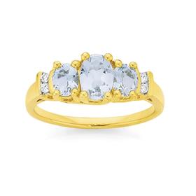 9ct+Gold+Aquamarine+%26amp%3B+Diamond+Trilogy+Ring