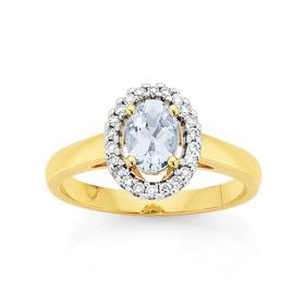 9ct-Gold-Aquamarine-Diamond-Ring on sale
