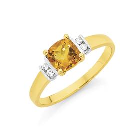 9ct+Gold+Citrine+%26amp%3B+Diamond+Ring