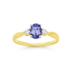 9ct-Gold-Tanzanite-Diamond-Oval-Twist-Ring on sale