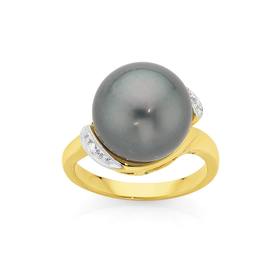 9ct-Gold-Tahitian-Pearl-Diamond-Ring on sale