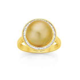 9ct+Gold+Cultured+South+Sea+Pearl+%26+.20ct+Diamond+Ring