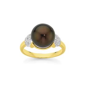 9ct+Gold+Cultured+Tahitian+Pearl+%26amp%3B+Diamond+Ring