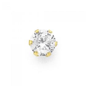 9ct+Gold+6mm+Round+CZ+Claw+Single+Stud+Earring