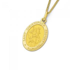 9ct-Gold-20mm-Oval-St-Christopher-Medallion-Gents-Pendant on sale